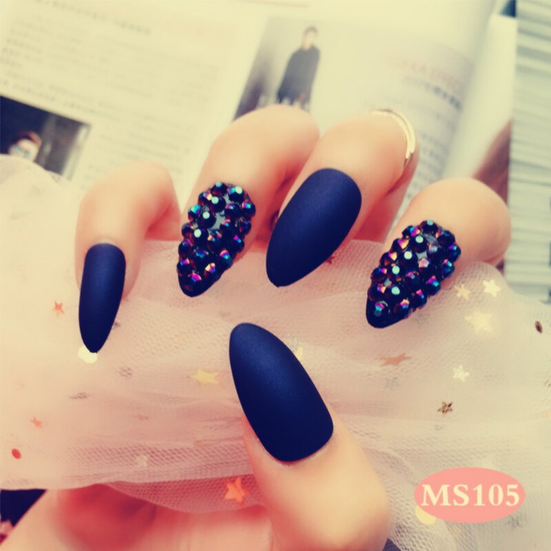 24 stks/set Lange Stiletto Valse Nagels Pre Europese Luxe Rhinestone Decal Volledige Nail Art Tips Nep Kunstmatige Nail gereedschap