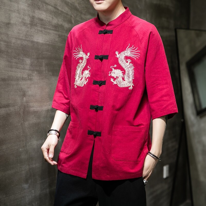 Traditionele Chinese Kleding Hanfu Mannen Chinese Draak Overhemd Tang Pak Mannelijke Cheongsam Kung Fu Kleding Online Chinese Winkel FF2815