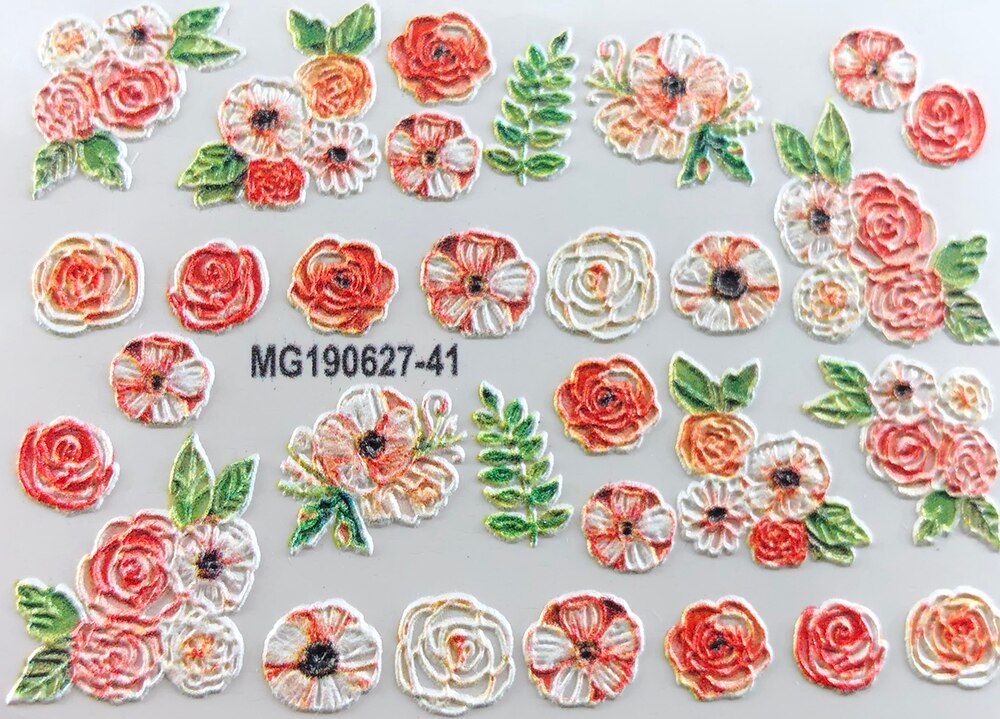 3D Neue Acryl Gravierte Nagel Aufkleber Blau &Ampere; Rosa Blume Schmetterling Wasser Decals Empaistic Nagel Wasser Rutsche Abziehbilder Z0302: 19