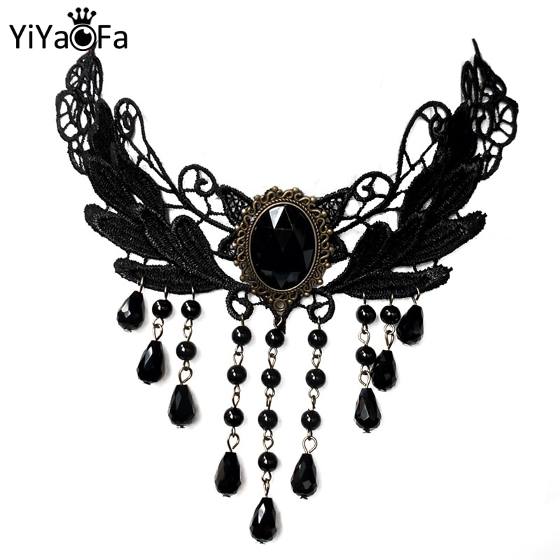 Yiyaofa Vrouwen Elegante Vintage Prinses Zwart Kant Gothic Ketting Victoriaanse Lolita Choker Hanger Vampire Ketting Y193
