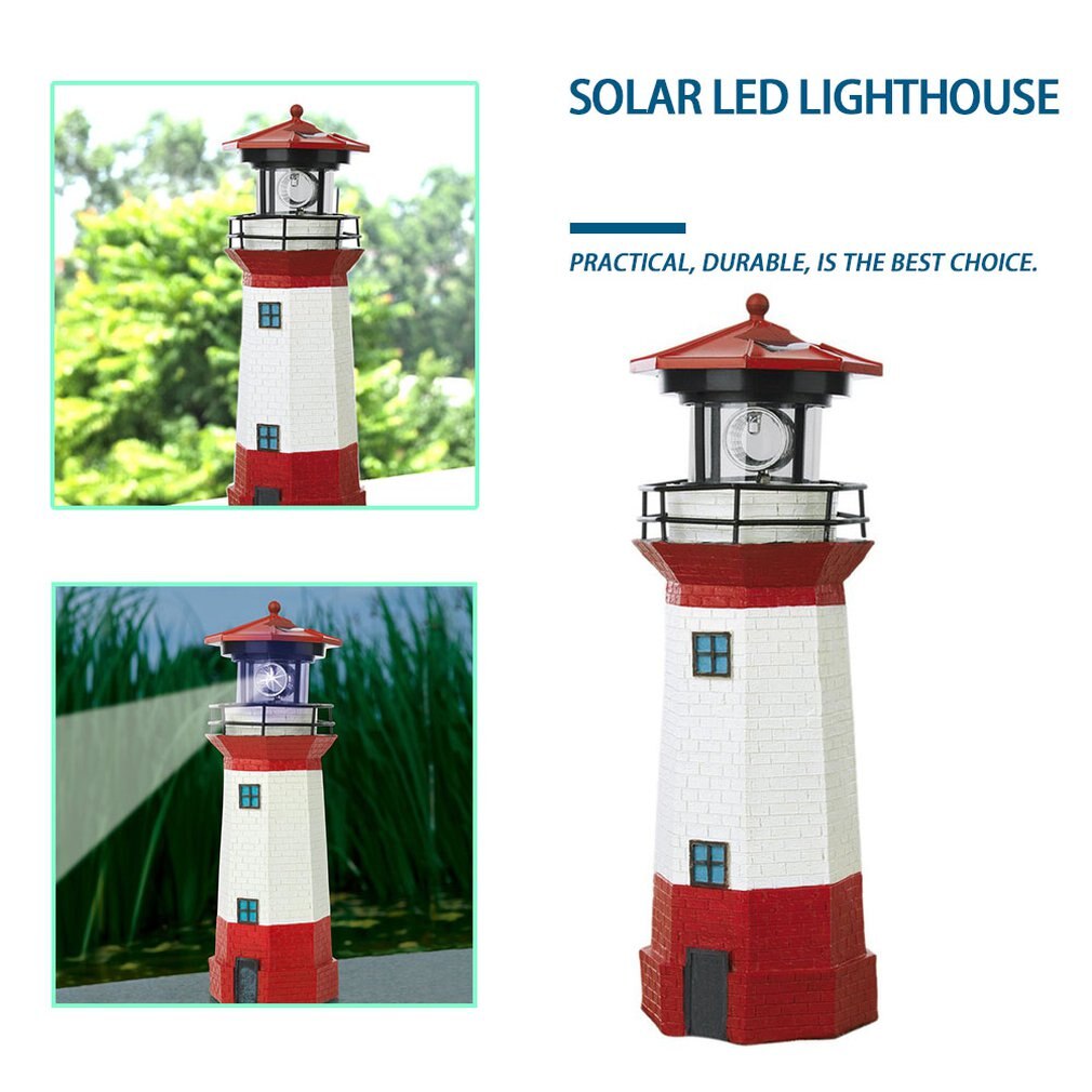 Solenergi led fyrtårn lys med roterende lysstråle 29cm hjem haven dekoration hegn græsplæne lampe eventyr lys
