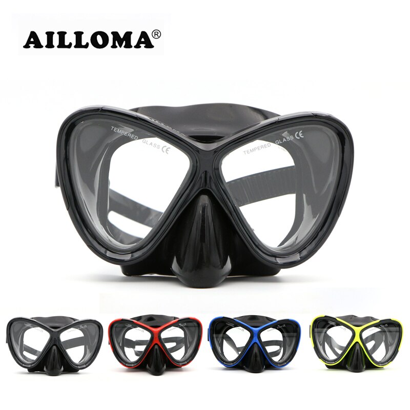 AILLOMA Wide ViSion Diving Mask Scuba Underwater Anti Fog Swimming Glasses Black Silicone Snorkeling Set For Adults Goggles