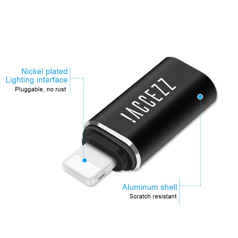 ! ACCEZZ USB OTG Adapter Typ-C Mini Weibliche Zu beleuchtung Männlichen Für Apple Adapter Für iphone X XS XR 8 7 Plus Sync Ladegerät Konverter