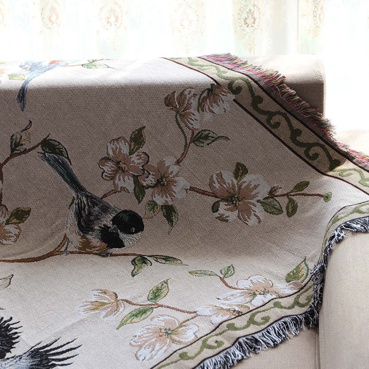 Mantas de costura antideslizantes con de pájaros y flores, manta americana, funda decorativa para sofá, manta de ocio multifunción