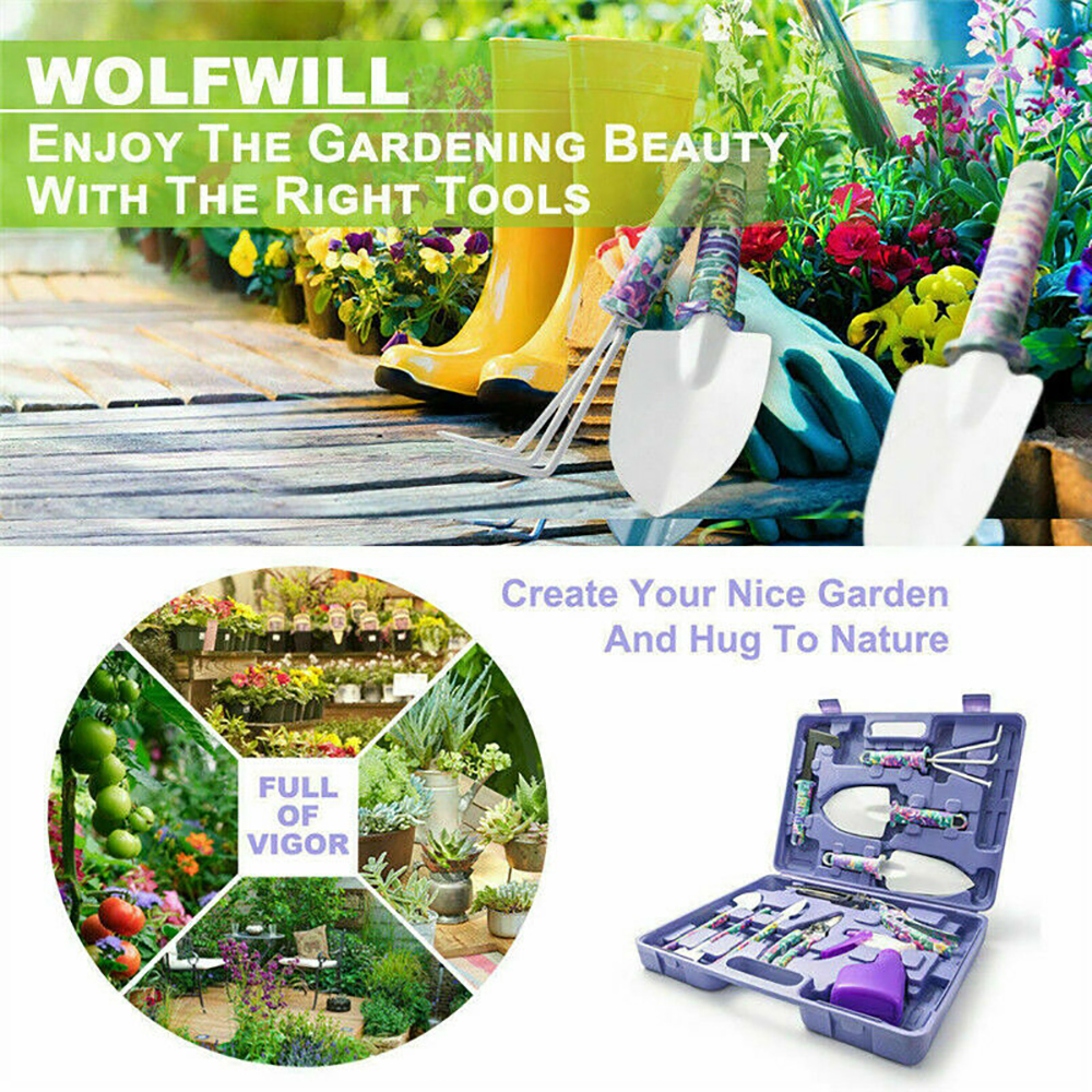 10PCS Garden Tools Kit Gardening Tools Set Pruner Rake Shovel Grass Garden Hand Tool Set With Storage Case For Garden Tools