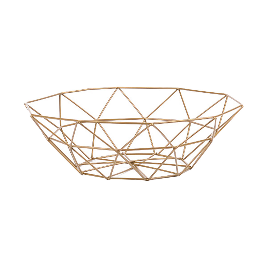 Cesta geométrica de alambre para frutas y verduras, tazón de Metal, almacenamiento de cocina, exhibición de baño, cesta multiusos