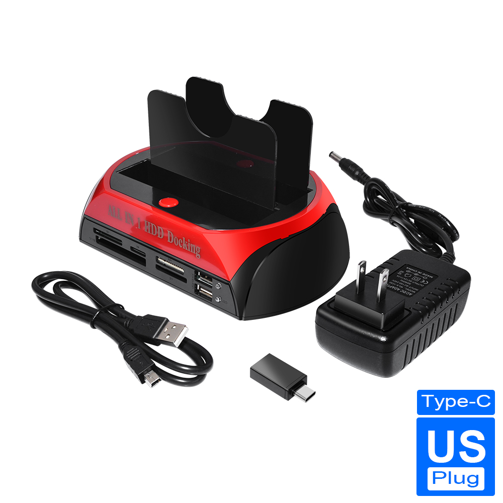 2 IDE 1 SATA USB2.0 Typ C Dual Externe Festplatte 2,5 Zoll 3,5 Zoll Dockingstation One Touch Backup OTB HUB Reader: Schokolade