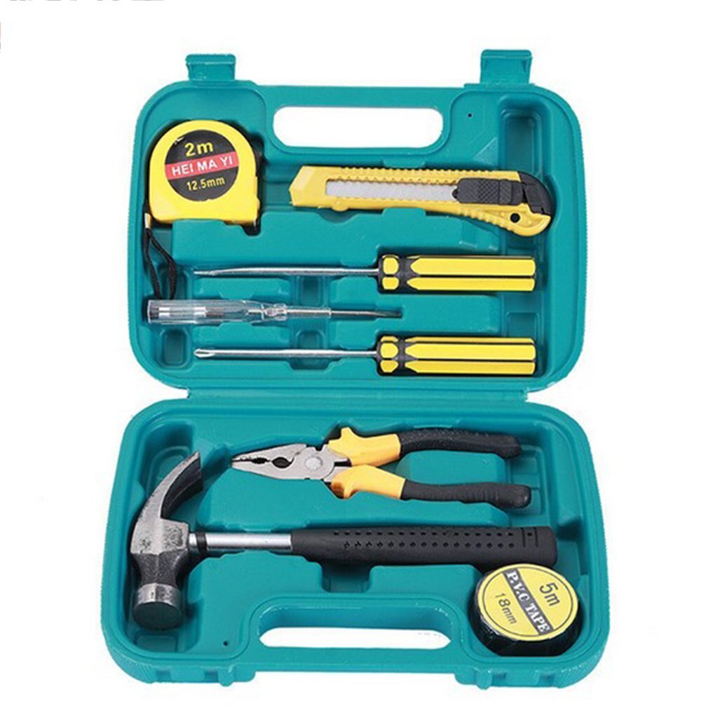 Kleine 9 Stuk Set Van Nood Gereedschappen Veiligheid Hamer Hardware Tool Set Auto Thuis Box Toolbox Reparatie Eenvoudige Combinatie