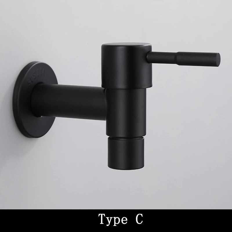 Vægmonteret vandhane enkelt koldtvaskhane sort vandhane til badeværelse vaskemaskine vask mop pool: Type c