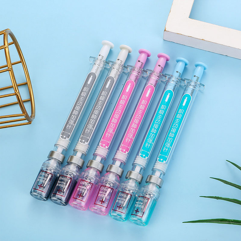 12pcs Syringe Gel Pen Simulation Eliminates Injection Syringe Shape Ballpoint Pen Black Signature Pen Simulation Vaccine Pens