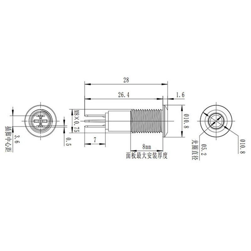 10 stk metall indikatorlys 8 mm metall lampe spenning 12 v varsel kjøretøy lampe rød grønn gul blå og hvit
