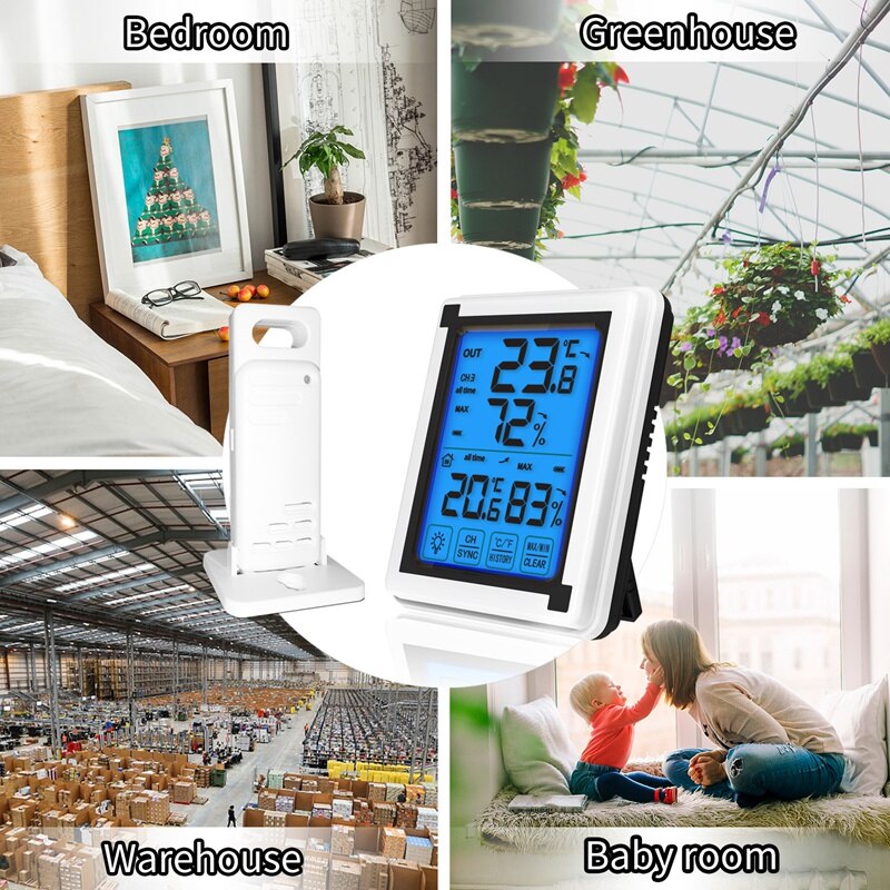 Digitale Draadloze Hygrometer Indoor Outdoor Thermometer Temperatuur En Vochtigheid Gauge Monitor Met Backlight Lcd Meter