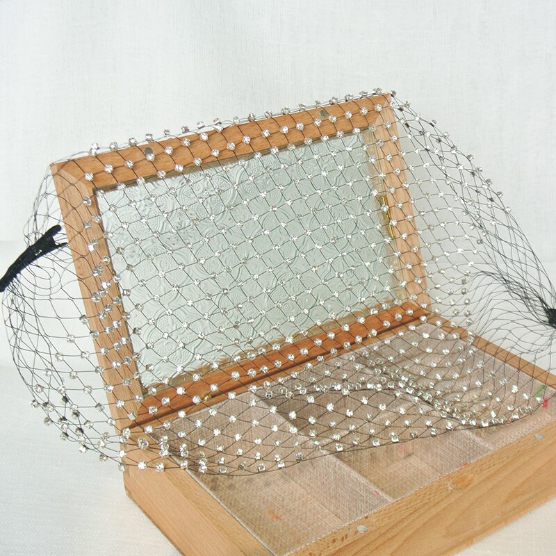 Black Birdcage Veil Full Shiny Rhinestones Headband Veil for Bridal Hair Clip Wedding Accessories Russia mariee Akcesoria ślubne