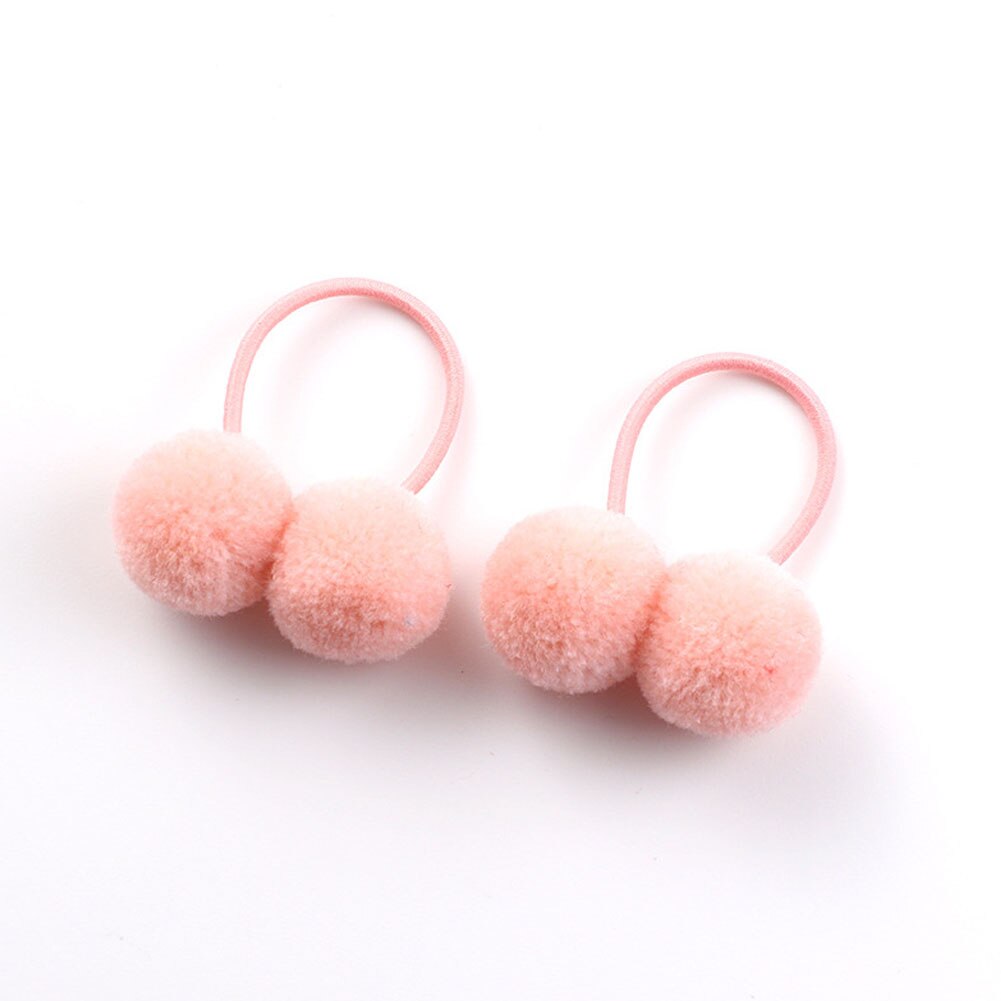 Anillo para el pelo con dos bolas pequeñas y lisas para niña, banda de goma elástica, gomas para el pelo, accesorios para el cabello, adornos para la cabeza, para niña, 2 piezas: Light pink