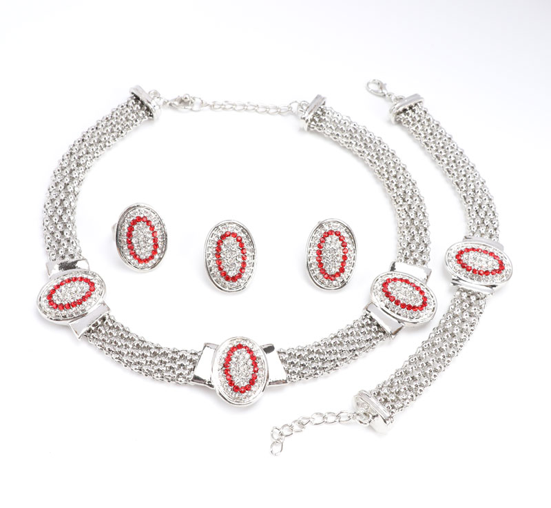 Ovale forme argent plaqué cristal ensemble de bijoux de mariage mariée africaine bijoux fantaisie ensembles pour les femmes