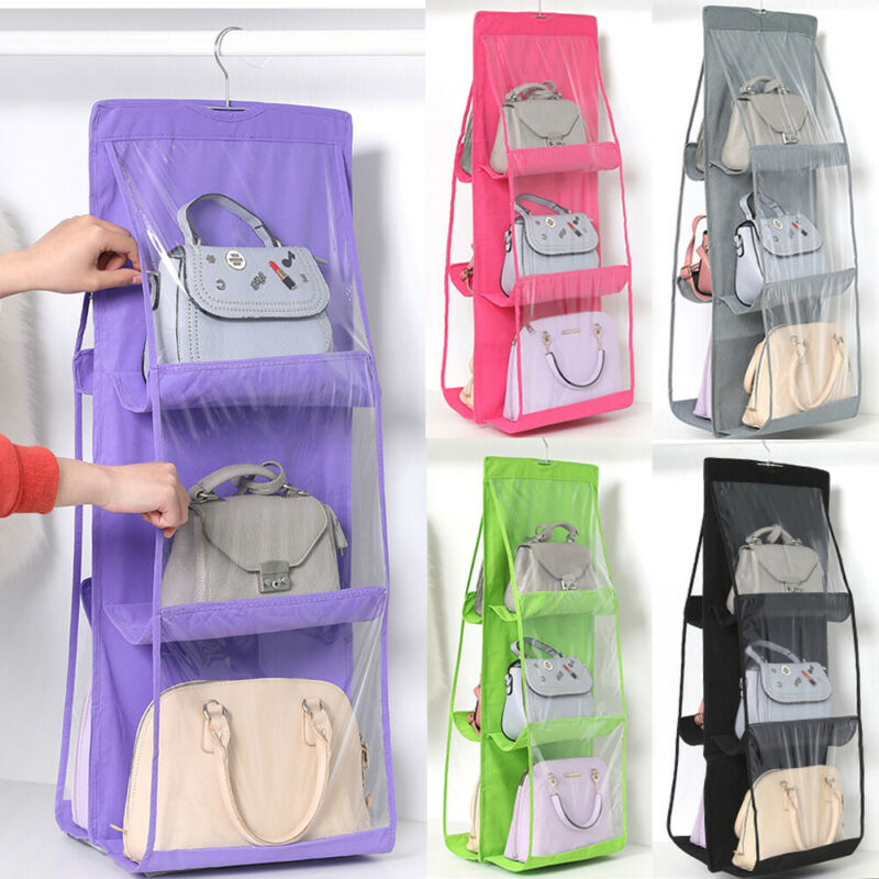 6 poche pliant sac à main suspendu sac à main stockage grand support transparent Anti-poussière organisateur support crochet cintre sac