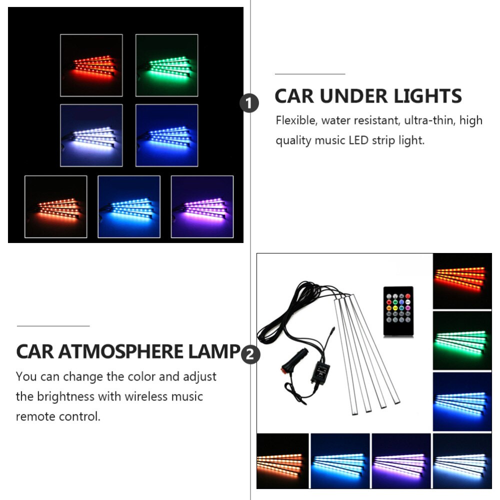 1 sæt dekorativ praktisk holdbar fjernbetjening ledet lampe farverig atmosfære lys atmosfære lampe til auto bil