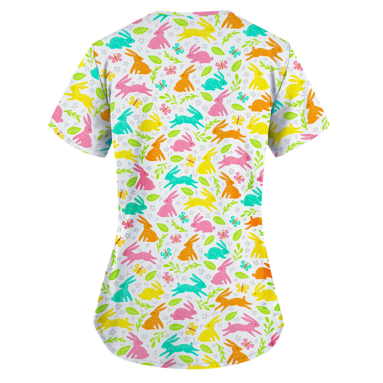 Pasen Print Vrouwen Verpleging Werk Uniform Cartoon Plus Size S-3XL Korte Mouwen V-hals Shirts Verpleegkundige Scrubs Tops Gorro Enfermera A50