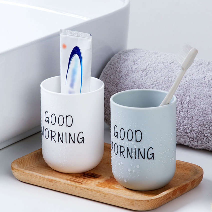 Taza de lavado portátil de estilo nórdico, vaso de baño de plástico redondo, buenos días, soporte para cepillo de dientes, organizador de almacenamiento