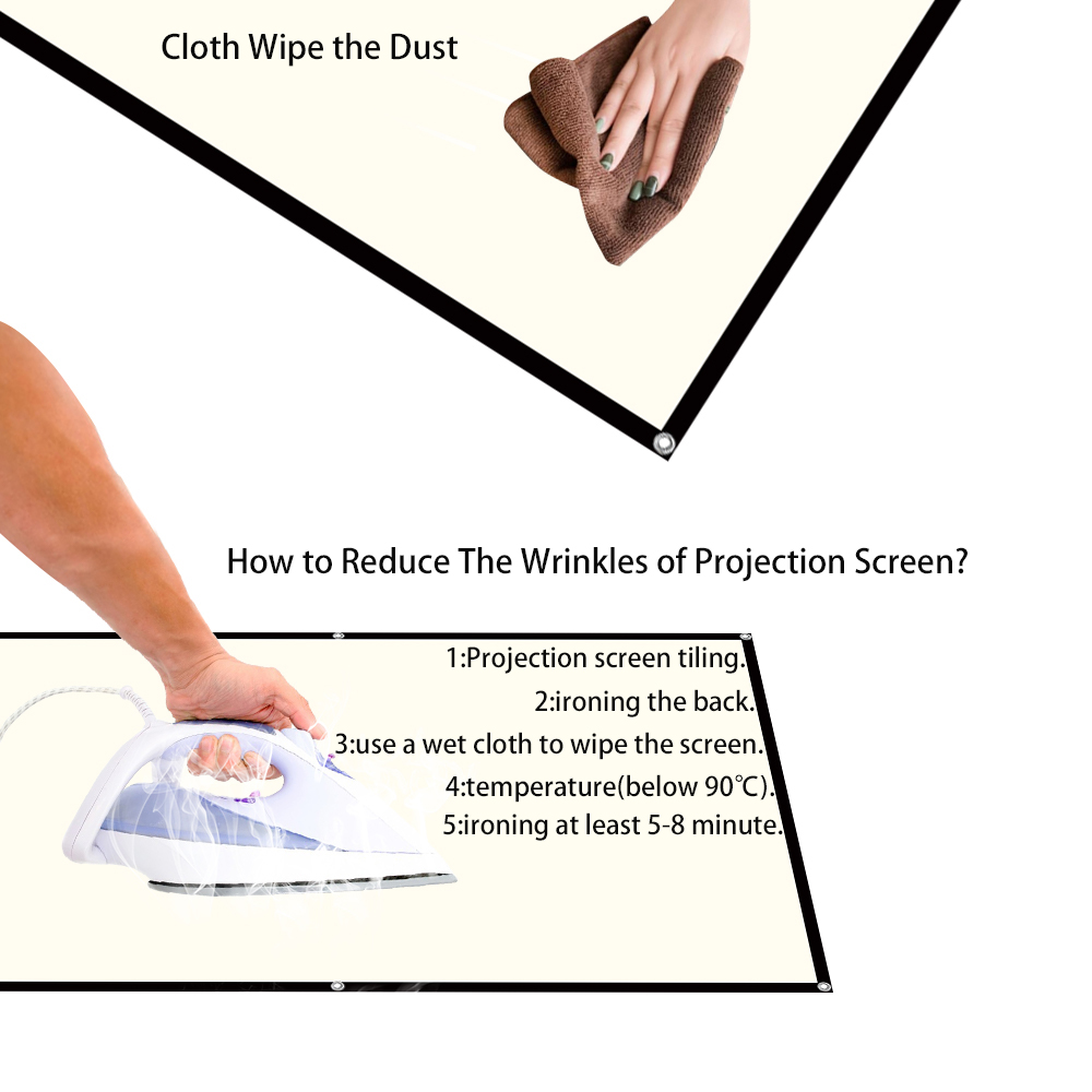 VEIDADZ schermo del proiettore griglia bianca Anti-luce 160 ° angolo di visione 60 72 84 100 120 130 pollici bordo nero gancio in metallo schermo riflettente