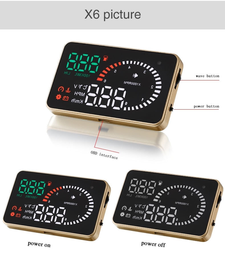 Geyiren  x6 bil hud obd ii head up display överhastighet varningssystem projektor vindruta automatisk elektronisk spänningslarm