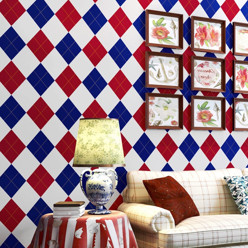 Papier peint Style américain européen garçons européens chambre pour enfants chambre rouge bleu diamant géométrique Style britannique papier peint