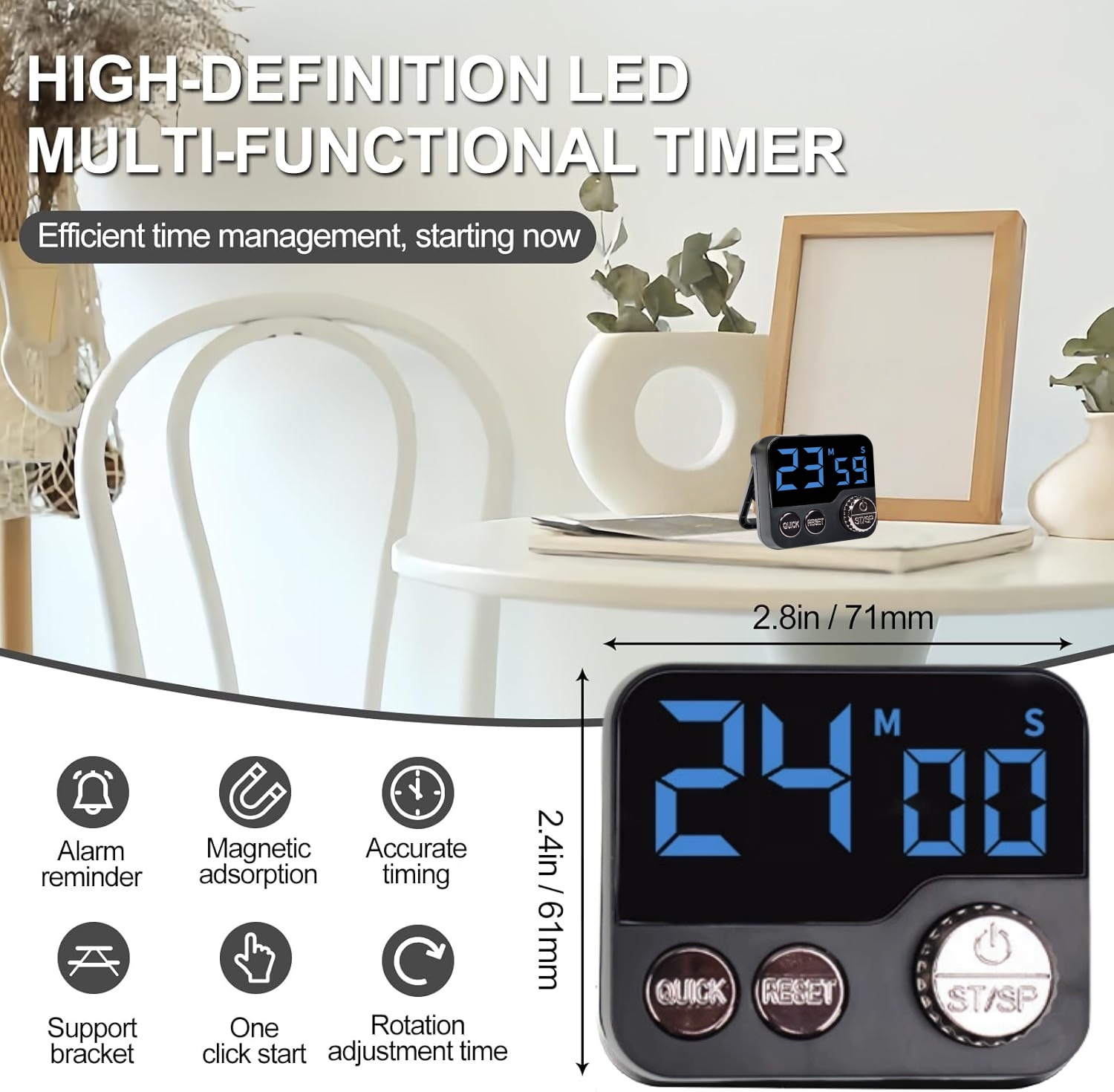 Rotate Digital Visual Timer for Kitchen & Study，100min Study&kitchen Cute Egg Timer with Magnetic Back for Shower Yoga Oven