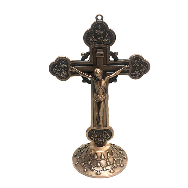 Legering Kruis Ornament Christus Katholieke Cross Staan/Muur Opknoping Beeldje Voor Home Auto Kerk Desktop Decoratie