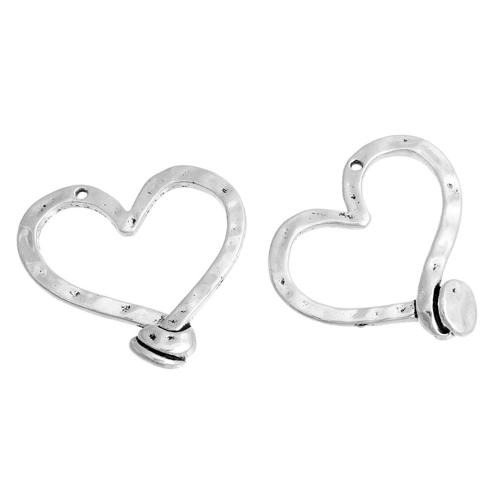 DoreenBeads – pendentifs martelés en alliage à base de Zinc, couleur argent, composants de bijoux en forme de cœur, 50mm(2 &quot;) x 47mm(1 7/8&quot;), 5 pièces