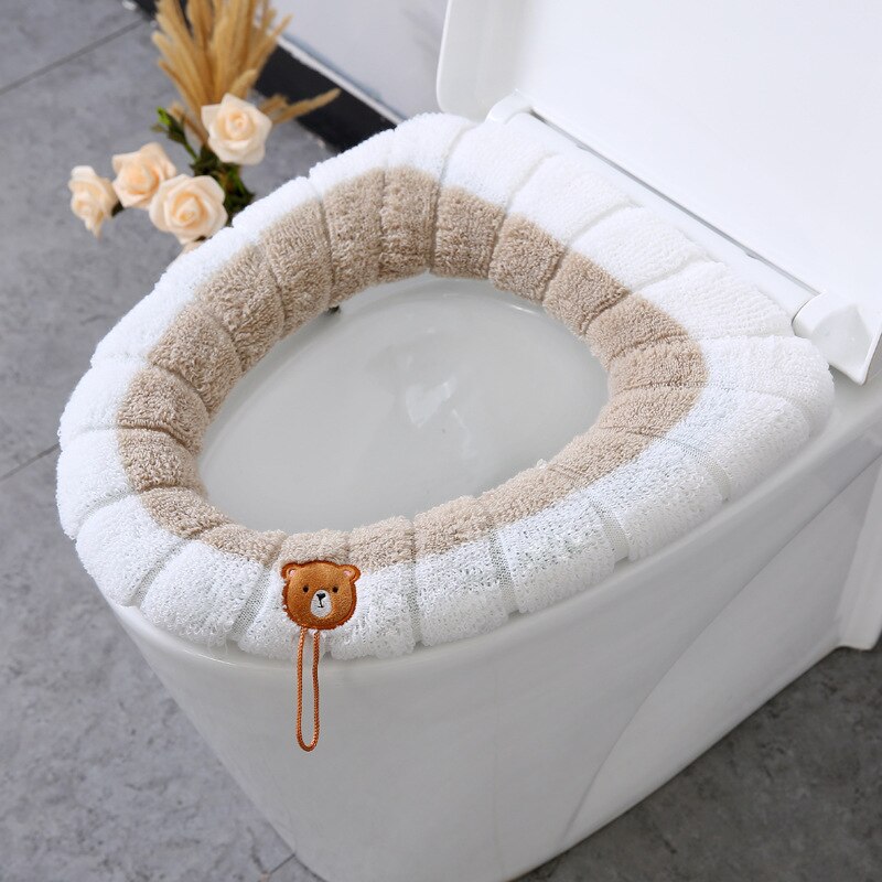 toilet seat cover wc bril hoes toilet cover wc bril cover wc seat cover wc hoes wc bril ver Winter Warm Toilet Seat Cover Closestool Mat 1Pcs Wasbare Badkamer Accessoires Breien Pure Kleur Zachte O-Vorm Pad bidet Cover: A-5