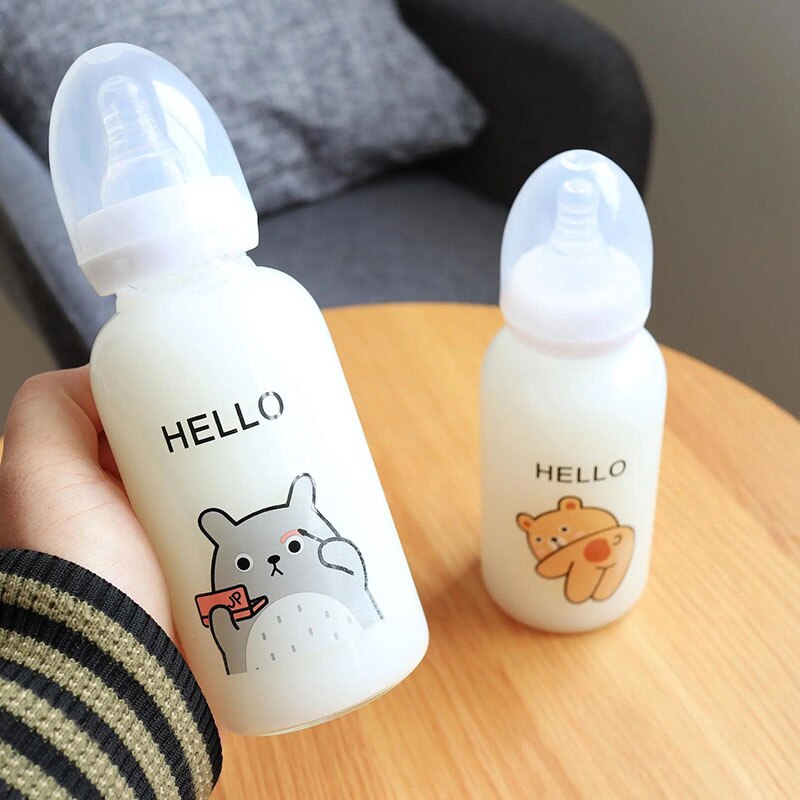 300ML Baby glass Milk Bottles Newborn Nursing Nipple Straight Bottle Pacifier Milk Water Feeding: Gray Bear