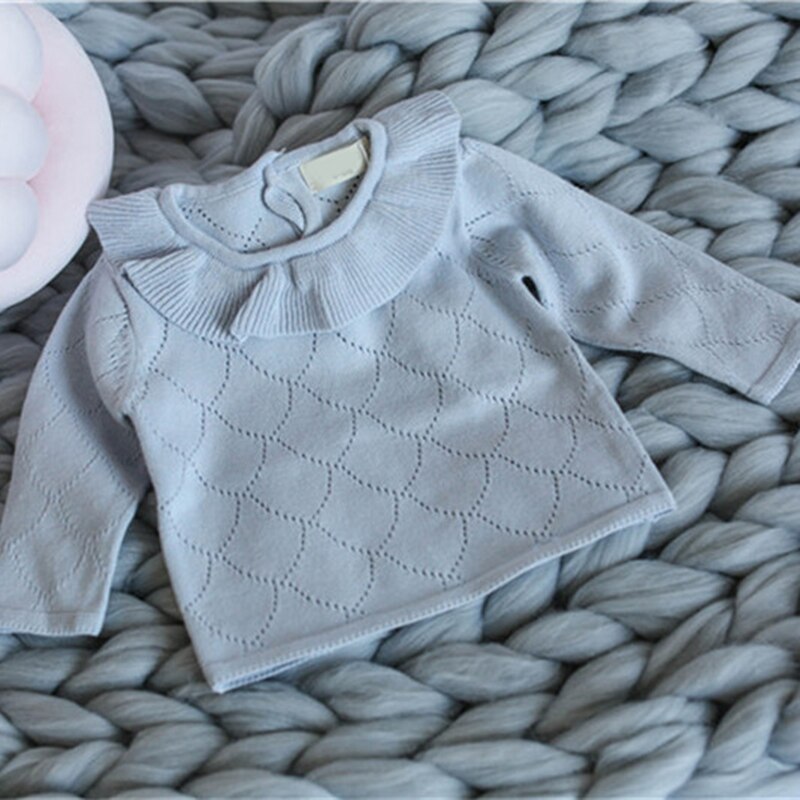 Ruches Kraag Trui Kinderkleding Breien Lange Mouwen Kinderen Baby Meisjes Tops 0-3t Lente Herfst