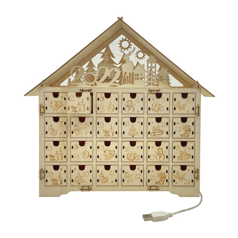 Christmas Vintage Wooden Countdown Number Calendar Storage Box Christmas Presents Countdown Novelty DIY Presents Tags: 2022