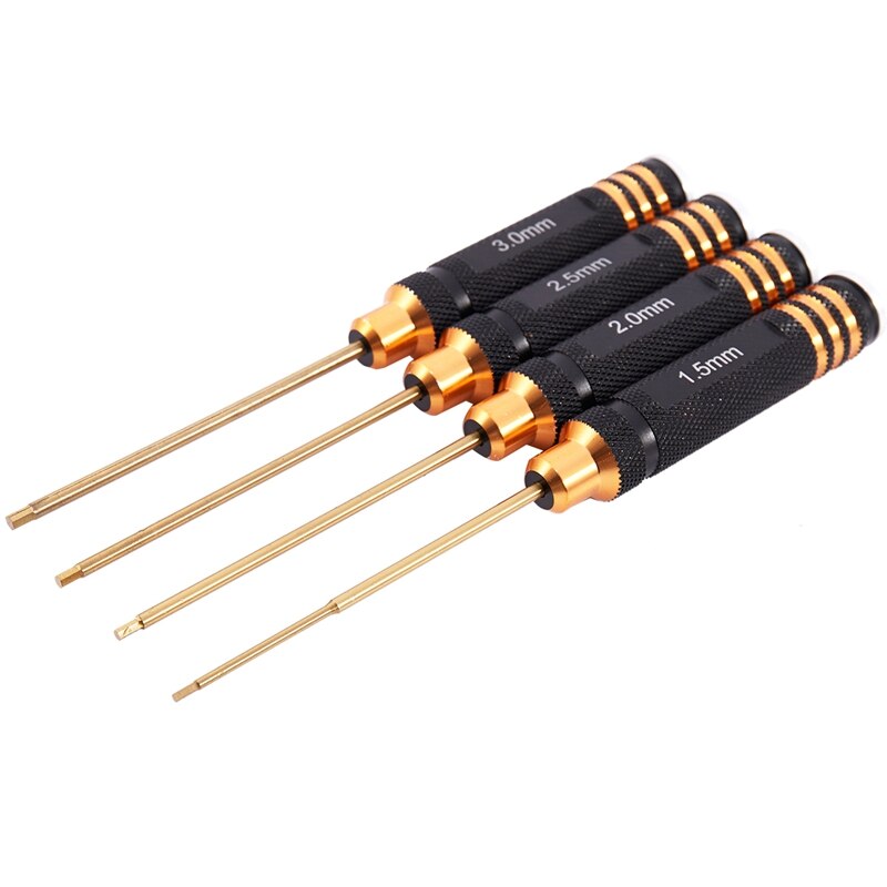 Rc Tools 4 Pcs Hex Screw Driver Set Titanium Plating Hardened 1.5 2.0 2.5 3.0Mm Screwdriver For Rc Helicopter Rc Toys (1 Set)