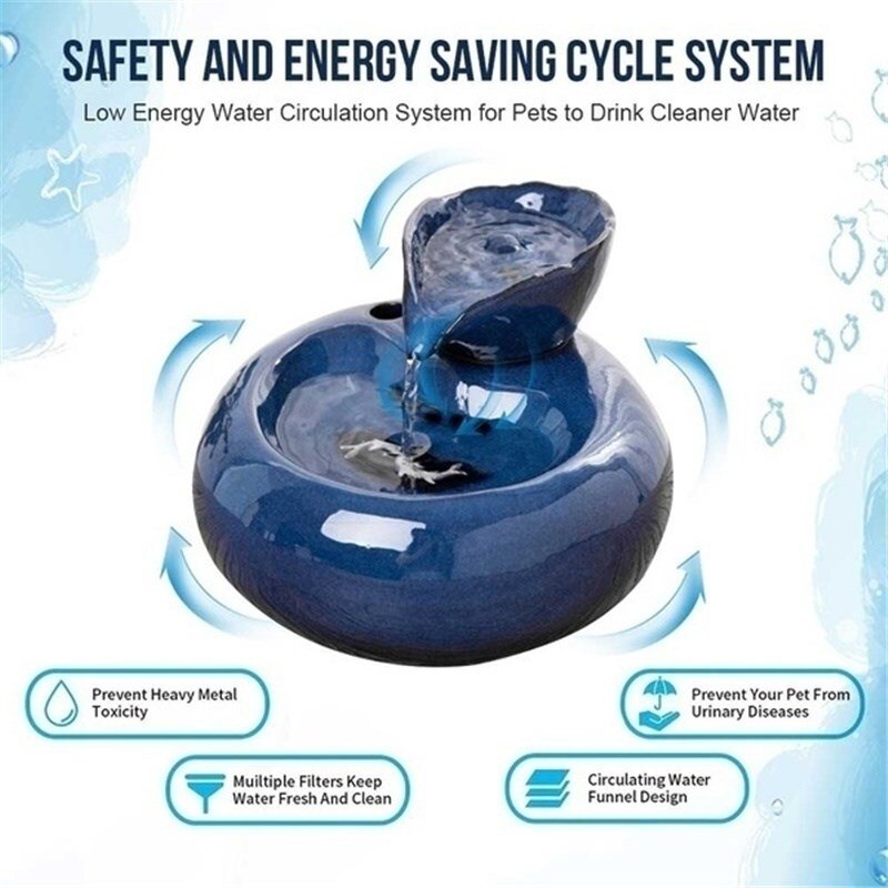 Fuente eléctrica de cerámica para gatos y perros, tazón para beber, fuente de agua automática para gato, dispensador de productos para mascotas, cuenco para comida