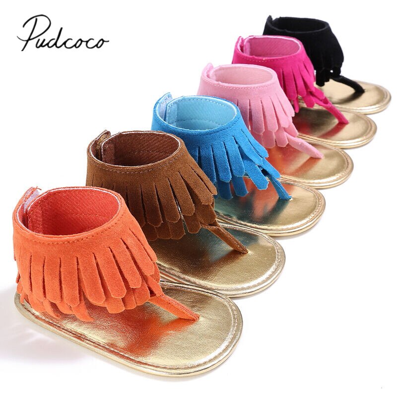 Baby Summer Shoes Baby Girls Kids Sandals Tassel Anti-Slip Summer Crib Shoes Soft Sole Prewalkers Candy Color Solid Shoes