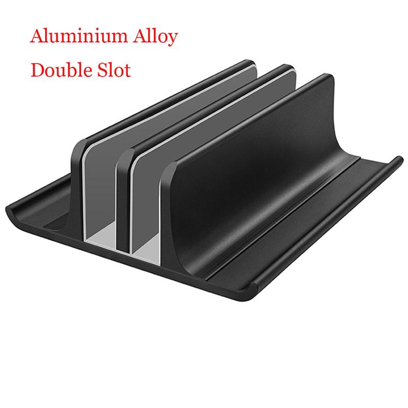 Verticale Laptop Stand Aluminium Abs Verstelbare Desktop Dubbele Slot Notebook Tablet Mount Base Holder Dock Voor Macbook Pro Air: Double Slot Black