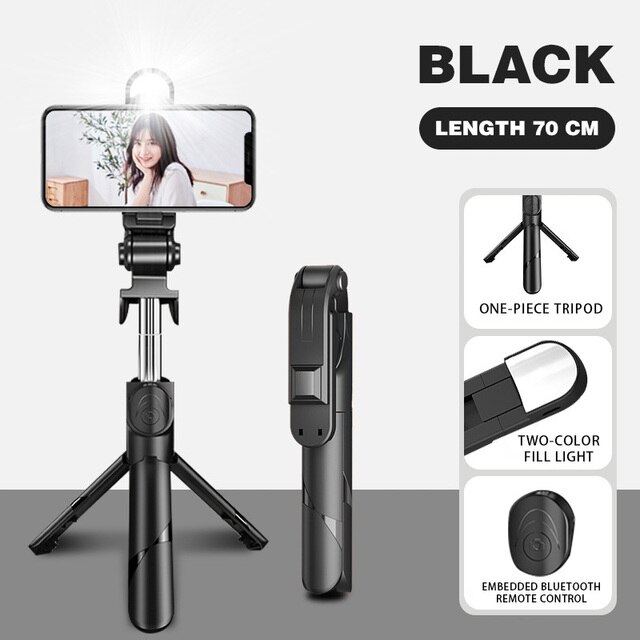 5 In 1 Selfie Stick Handheld Monopod Sluiter Opvouwbare Statief Met Licht Invullen Bluetooth-Compatibel Statief Voor Telefoon Ios android: black with led-70cm