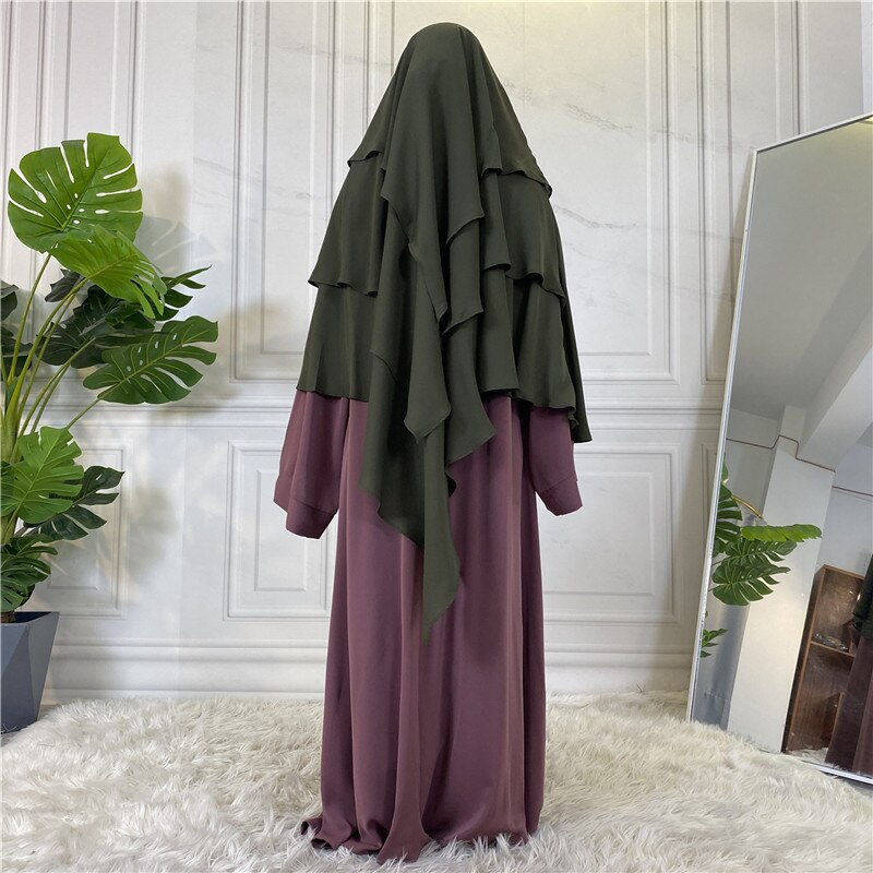 Ramadan Eid Prayer Garment Long Khimar Hijab Scarf Sleeveless Tops Islamic Women Abaya Jilbab Abayas Muslim Arab Clothing Niqab: Army Green Khimar