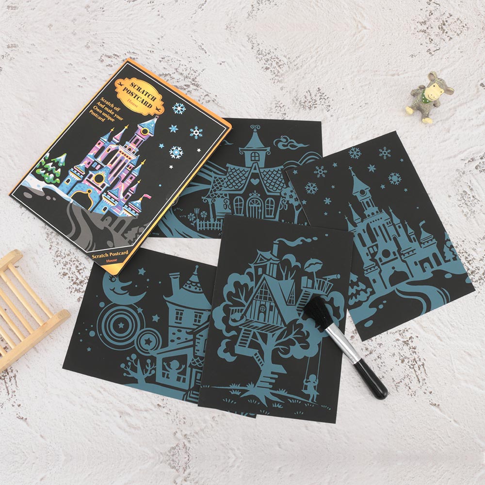 4pcs/lot Magic Scratch Painting Kids DIY Painting Art Doodling Drawing Toys Crafts for Children Black Cardboard Graffiti Card