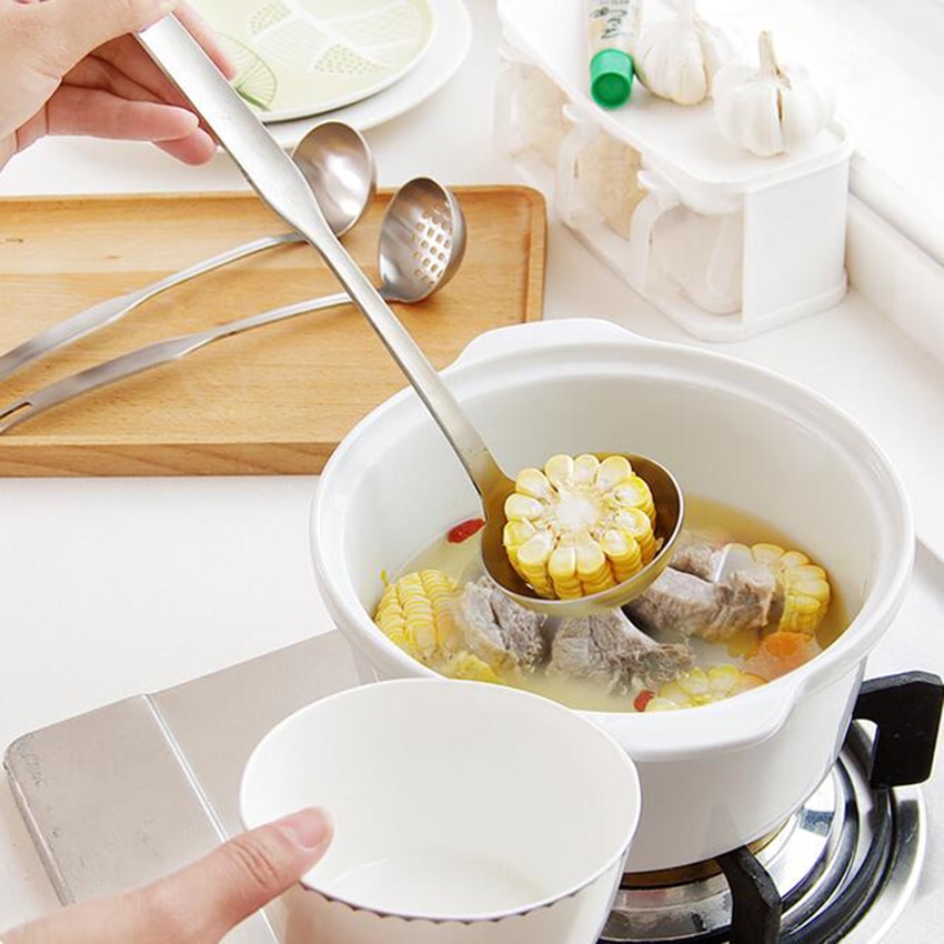 Edelstahl Verdickung Sieb Filter Öl Löffel Griff Suppe Heißen Topf Löffel Küche Gemüse Sieb Kochen Werkzeug