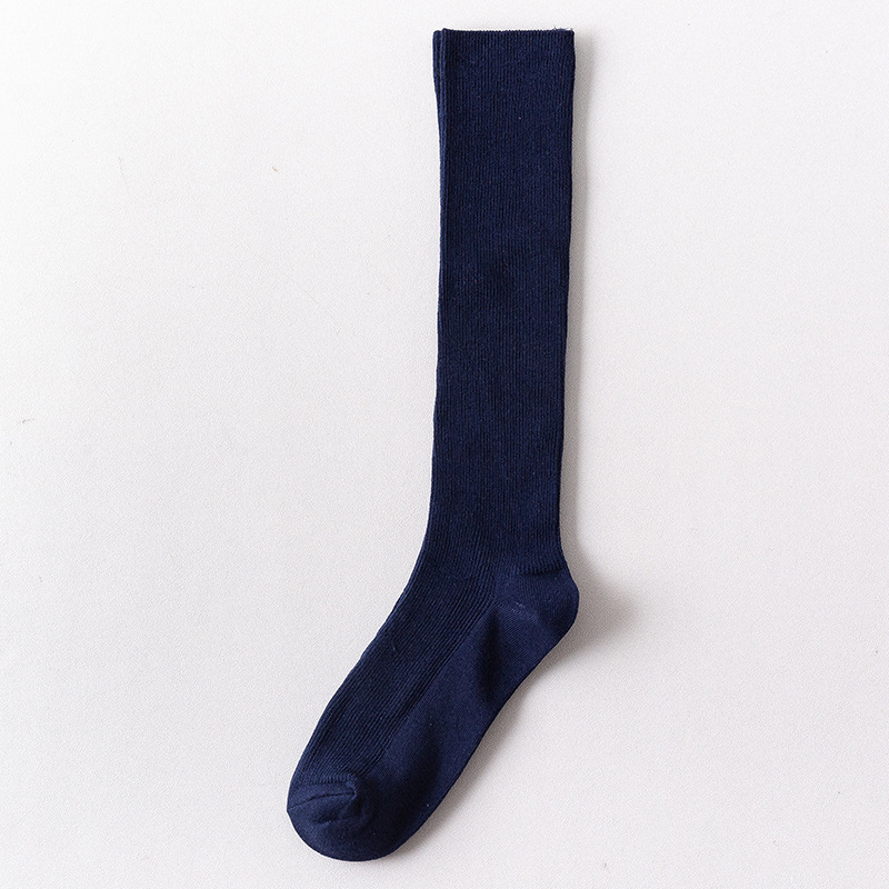 Calze da donna Calzini lunghi semplici in stile giapponese di nuova moda per le donne Calzini alti al ginocchio traspiranti di alta qualità Lady: Blu Navy