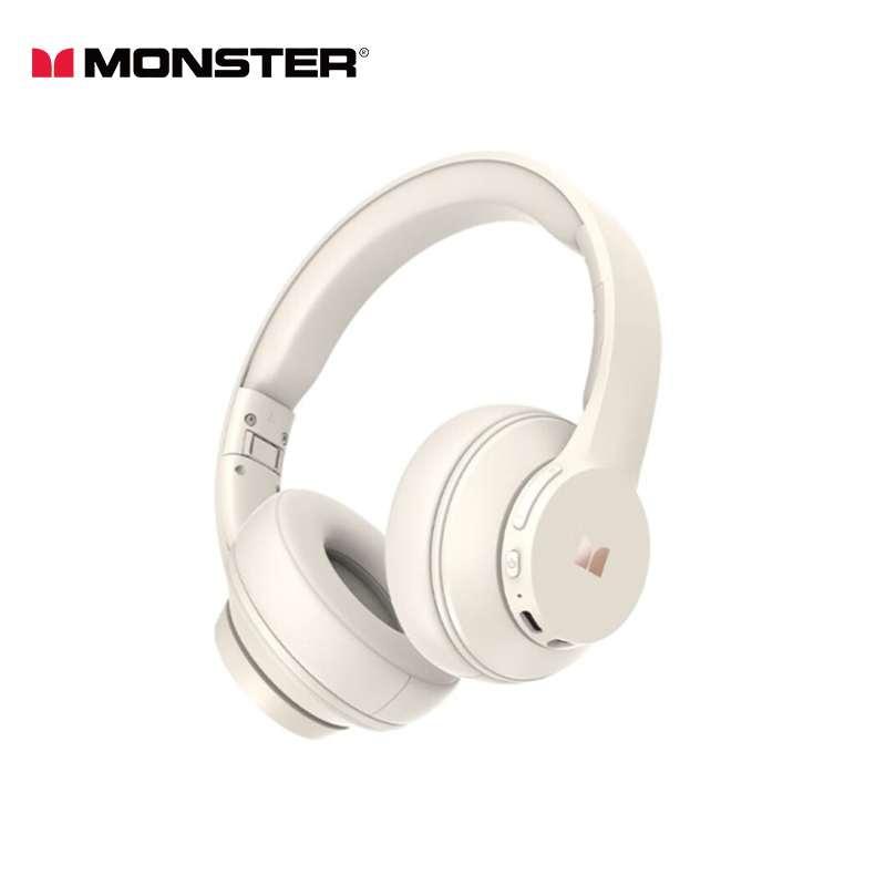 Monster MH22202 Op het hoofd gemonteerde Bluetooth 5.4-oortelefoon HD Oproep Ruisonderdrukking Muziek Gaming-hoofdtelefoon Lange batterijduur: WHITE