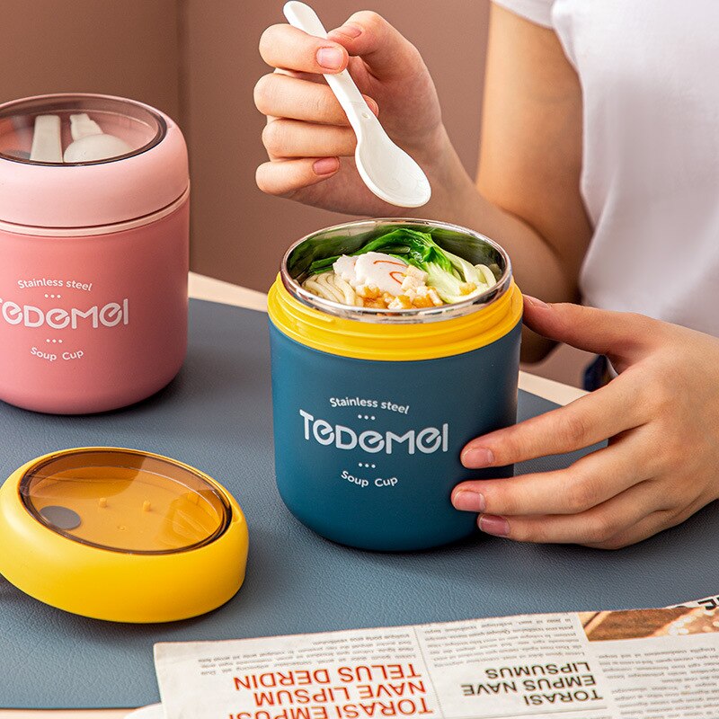 Mini Thermische Lunchbox Voedsel Container Met Lepel Roestvrij Staal Vacuüm Kopje Soep Cup Geïsoleerde Lunchbox Taza Desayuno Portatil