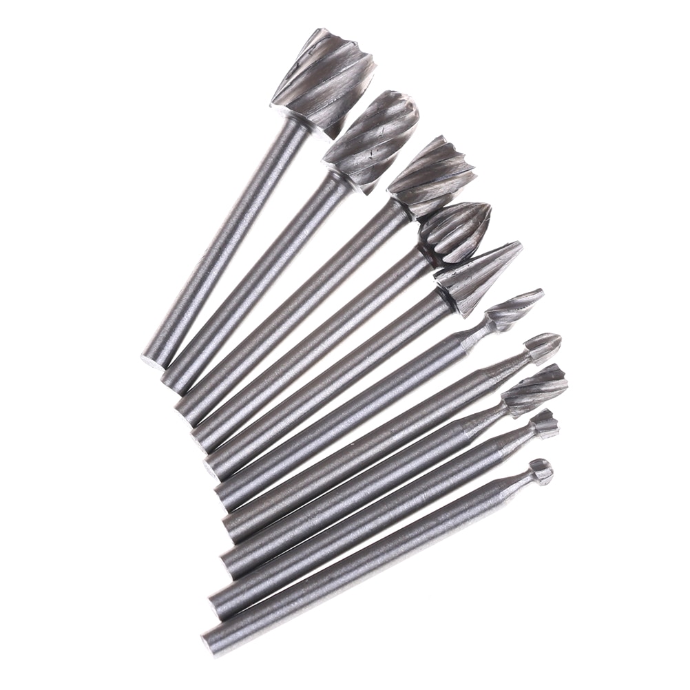 10 Pieces Wood Stone Metal Root Carving Milling Cutter High-speed steel Routing Router Drill Bits Set Rotary Burrs Tools