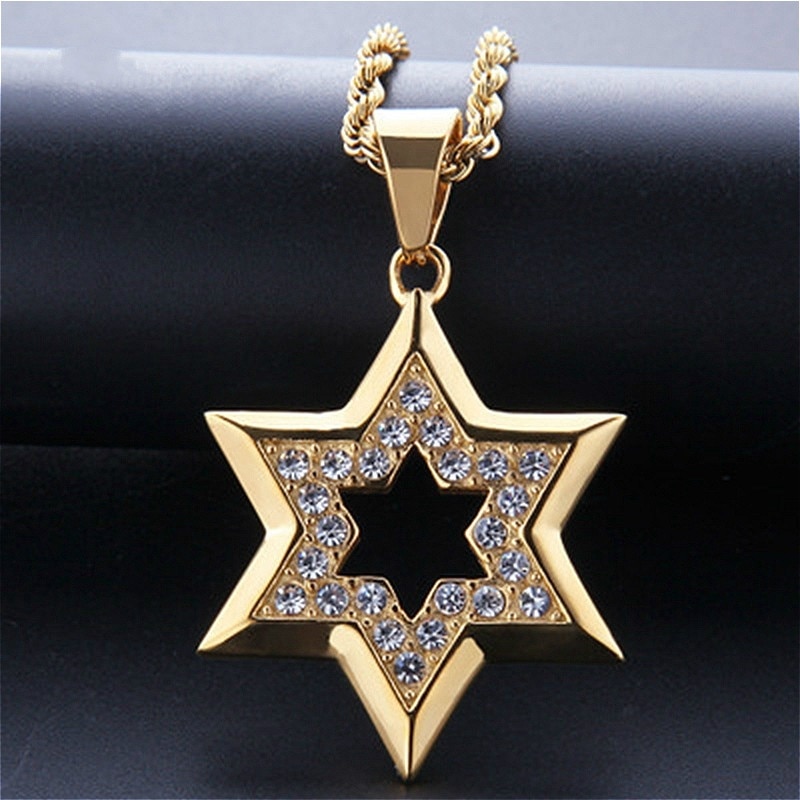 Star Stainless Steel Rhinestone Pendant Hexagonal Star Pendant Hip Hop Men Accessory Necklace: Default Title