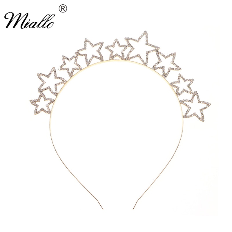 Qyy Mode Gouden Kleur Ster Hoofdband Strass Haarband Voor Vrouwen Haar Accessoires Party Tiara En Kronen Haar Sieraden