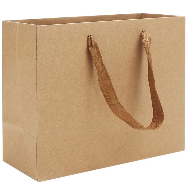 25 stykker kraftpapir indkøbspose kraftpapirpose, brun kraftpapirpose med udvidet stofhåndtag