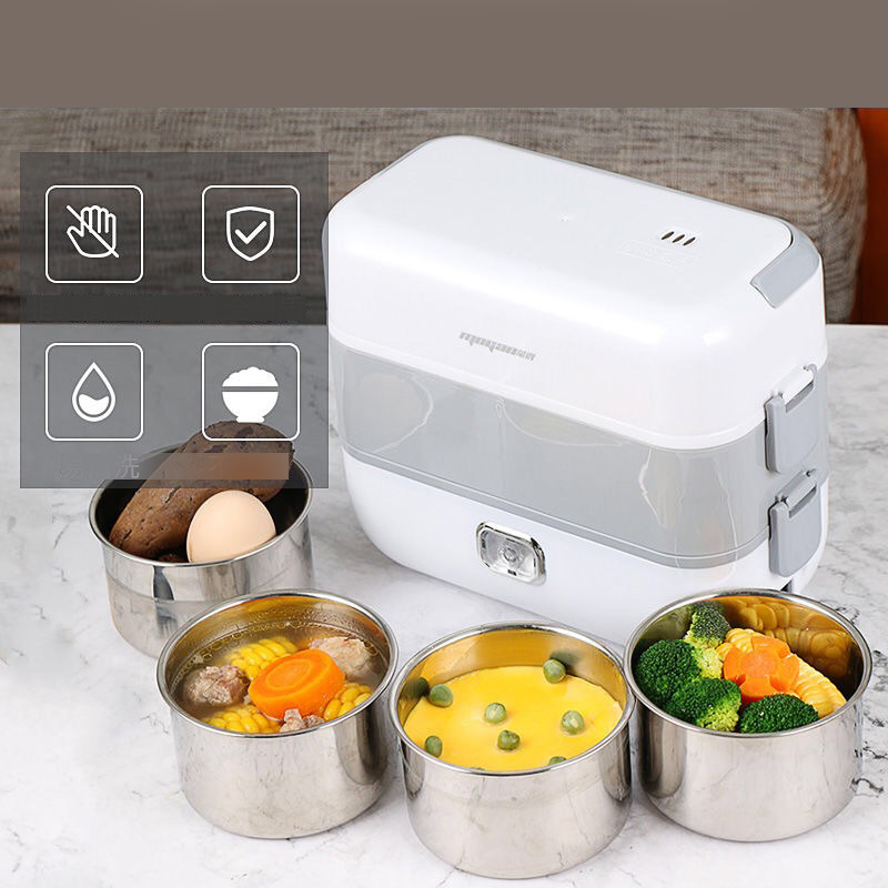 Stainless Steel Electric Lunch Box Thermal Heating Food Steamer Cooking Container Portable Office Mini Rice Cooker 220V 2L Large