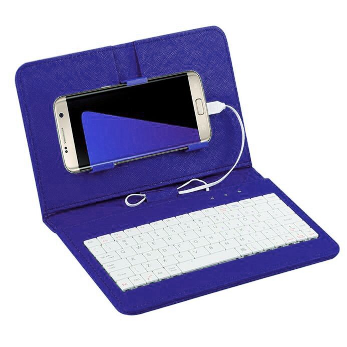 General Wired Keyboard Flip Holster Case For Andriod Mobile Phone 4.2''-6.8'' 20A: Blue